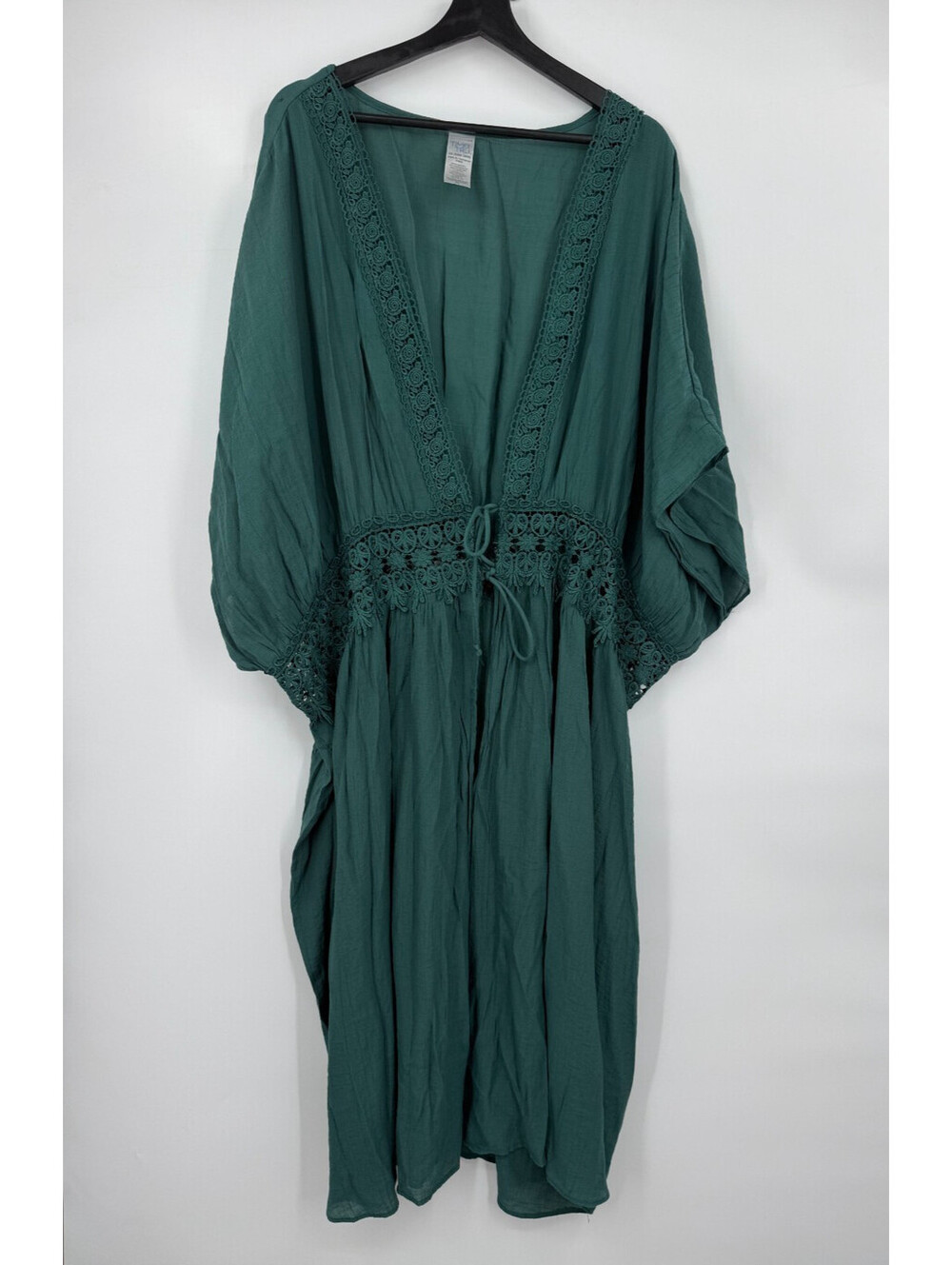 Time And Tru Womens Swimsuit Cover Jade Green Lace Waist Short Sleeve Size 3X